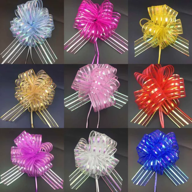 50mm Pom Pom Bow Organza Ribbon Pull Bows Wedding Party Decor Gift Car Wrap UK