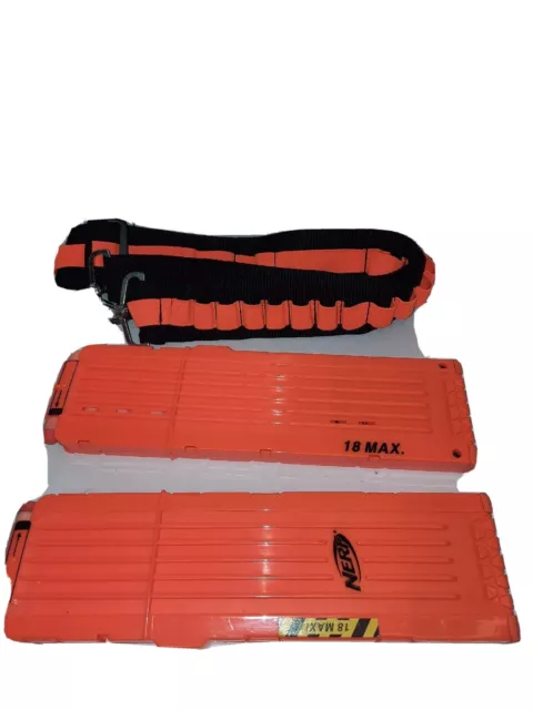 NERF 18 Max Round Dart Gun Long Ammo Clip Magazines Orange Lot of 2 With  Belt