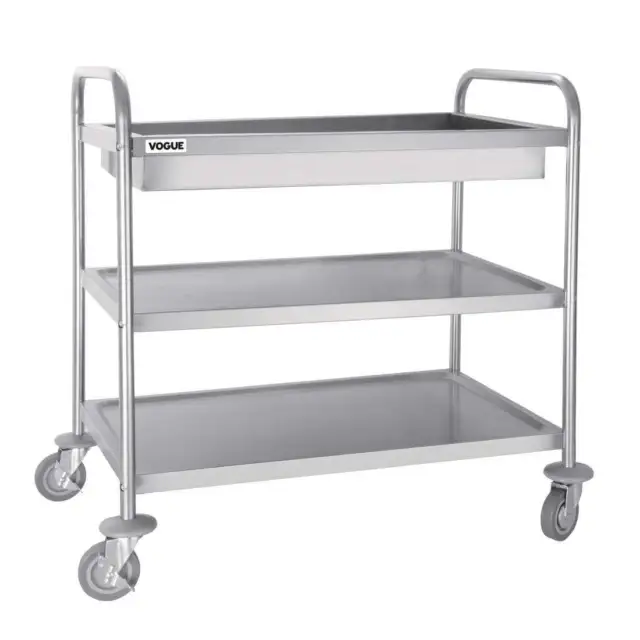 Vogue Stainless Steel 3 Tier Deep Tray Clearing Trolley