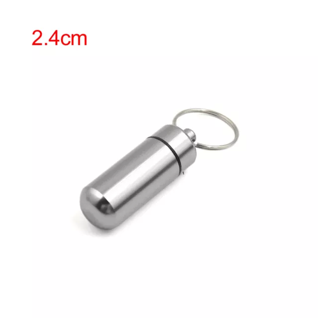 2.4cm Dia Keychain Water Proof Aluminum Alloy Pills Box Silver Tone