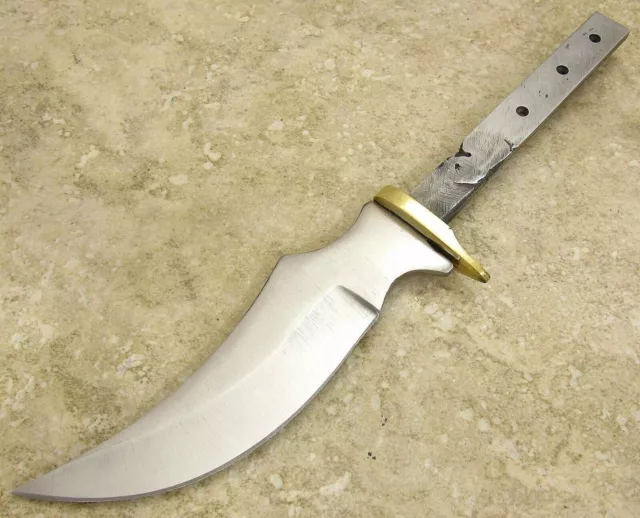 Bowie Knife Making upswept skinner Fixed Blade Blank w/ Brass Guard Hidden Tang