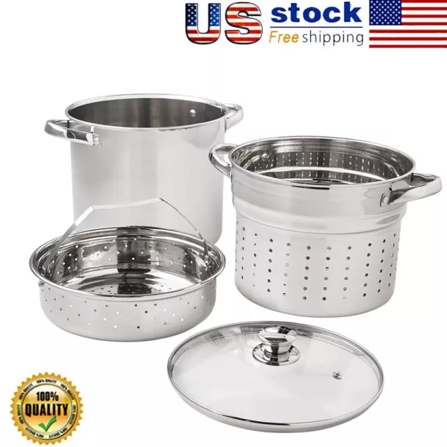 Stainless Steel 8-Qt Multi-Cooker with  Stock Pot, Colander, Steamer Basket