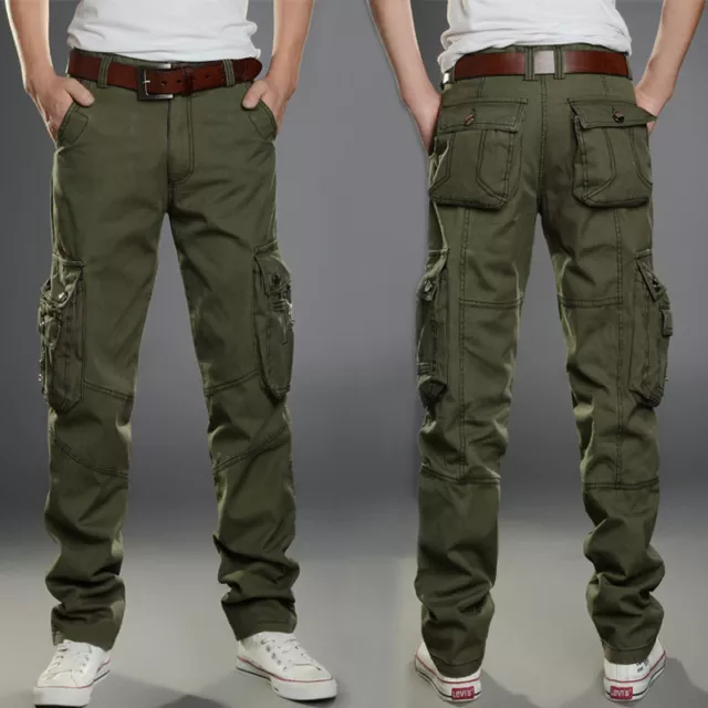 Pantalones Largos De Algodón Elásticos Para Hombre Trabajo Carga Multi-bolsillo
