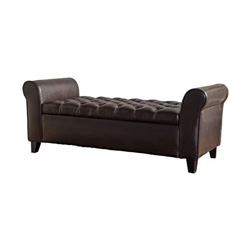 Keiko Contemporary Rolled Arm Storage Ottoman Brown and Dark, 19.75”D x Bench