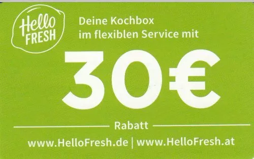 Hello FRESH Gutschein 30 EUR Rabatt, mit Geschenkcode auf Rückseite, NEU