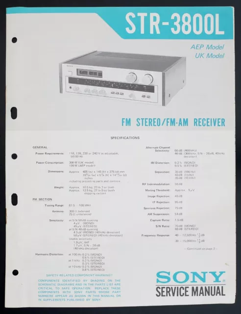 Original SONY STR-3800L FM/AM Receiver Service-Manual/Diagram/Parts List o133