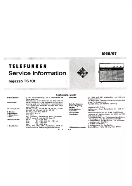 Service Manual-Anleitung für Telefunken Bajazzo TS 101