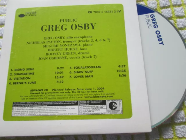 Greg Osby ‎– Public  Blue Note ‎– 7087618333126V Advance Promo CDAlbum