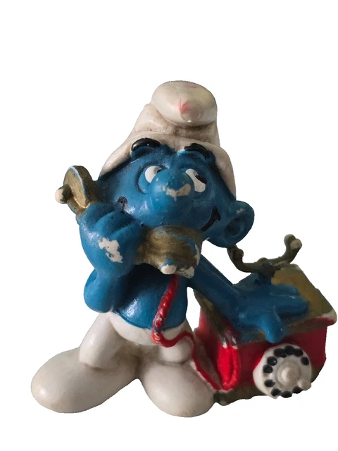 Figurine Schleich Schtroumpfs Rugby Casque Blanc 1980 - Vintage Smurf
