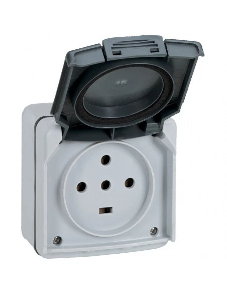 Prise Triple étanche IP54 Simon Kontakt - 2P+T 16A Blanc - Neuf Avec Clapet