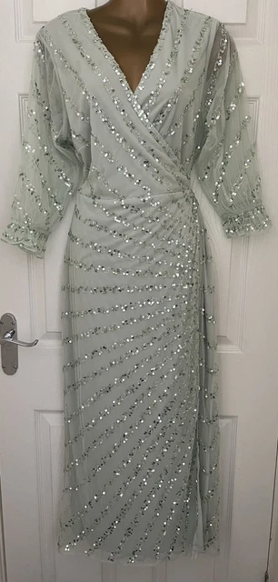 Abito Sbalorditivo Paillettes Occasione/Ospite Di Nozze/Corse/Crociera Nuovo Con Etichette.river Island S 18