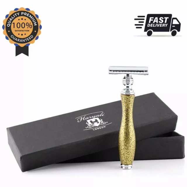 Double Edge Safety Barber Salon Wet Razor With Golden Handle Beard Shave For Men