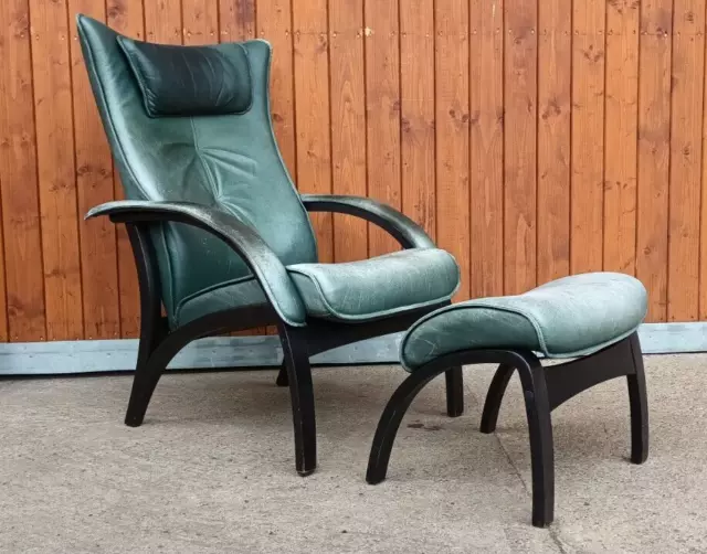 Designer armchair leather Brunstad relaxation armchair & stool vintage easy chair 60s