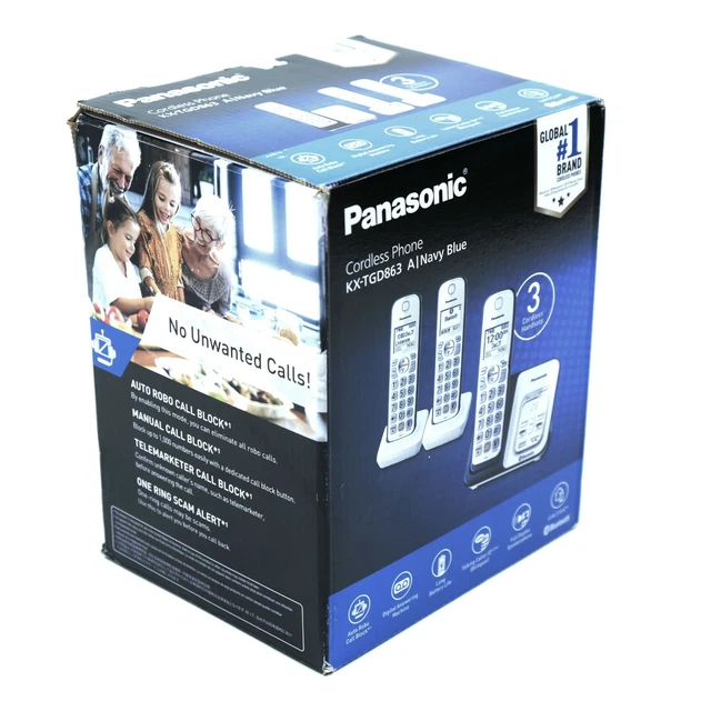 PANASONIC EXPANDABLE CORDLESS Phone System, Model KXTGD863A Navy Blue