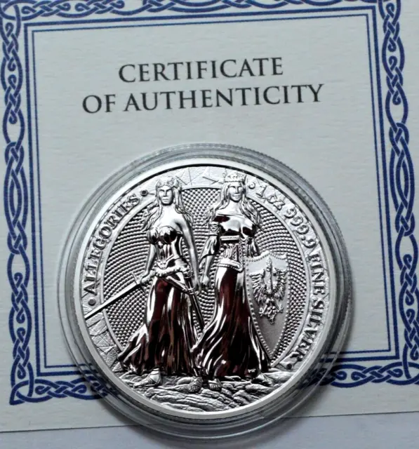 2022 5 MARK ALLEGORIES Germania & Polonia Mint 1oz 999.9 SILVER Limited Ed: COA