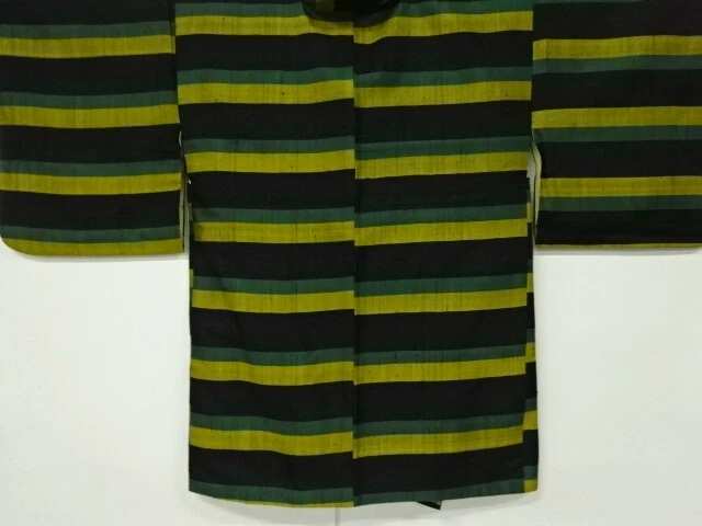 6173749: Japanese Kimono / Antique Haori / Tsumugi / Woven Stripes