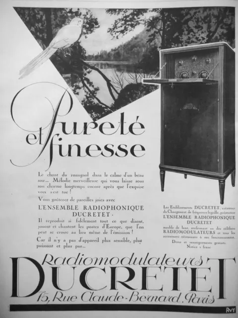 Publicité 1927 Radiomodulateurs Ducretet Pureté Et Finesse - Advertising