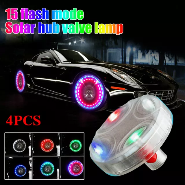 4pcs 15 Mode Solar Energy Auto Flash LED Car Wheel Hub Tire Valve Cap Neon Light