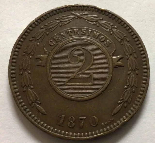 1870 Paraguay 2 Centesimos High Grade