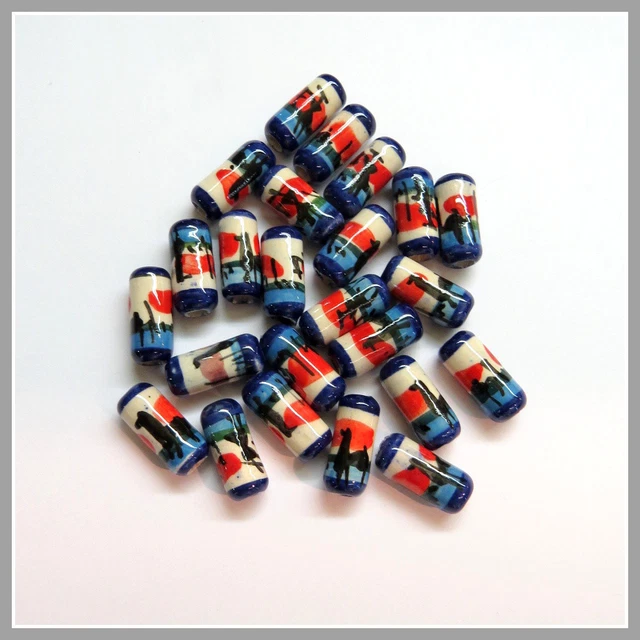 Perlen  Keramikperlen bunt Zylinder 18x7mm Bastelschmuck Loch 2mm Handarbeit NEU