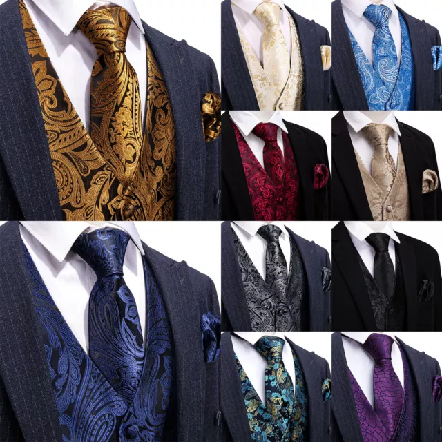 Barry Wang Mens Waistcoat Deigner Jacquard Woevn Vest Tie Set Pocket Square Coat