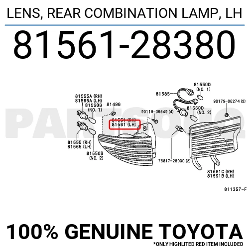 8156128380 Genuine Toyota LENS, REAR COMBINATION LAMP, LH 81561-28380 OEM