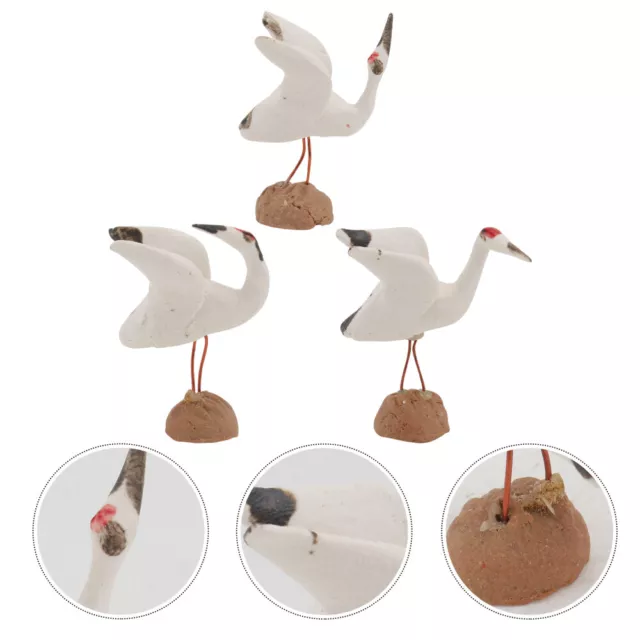 3 Pcs White Crane Ornament Japanese Zen Garden Decoration Ornaments Bonsai Tree 3