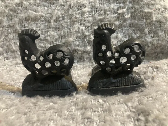 Pair Of Cast Iron Rooster/Chicken tea Candle Holders Country Rustic Primitive