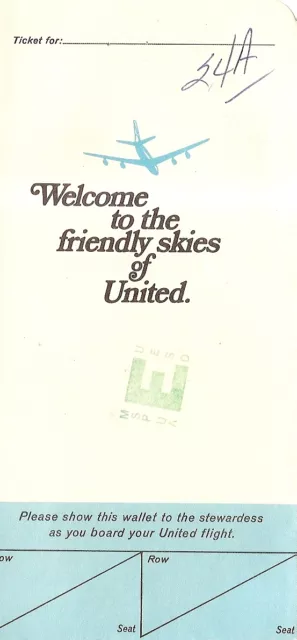 Ticket Jacket - United - White Blue DC-8 - 2 Flight Format - 1969 (J1810)