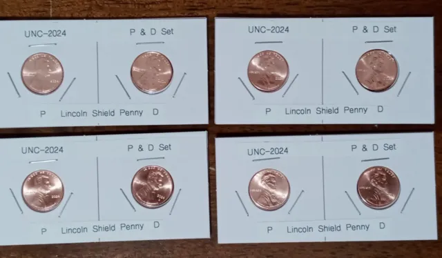 2024 P&D. unc Lincoln Shield Penny Brilliant COINS.4 sets ON HAND ready to ship