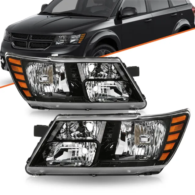 For 2009-2018 Dodge Journey Black Amber Corner Headlights Assembly Headlamps L+R