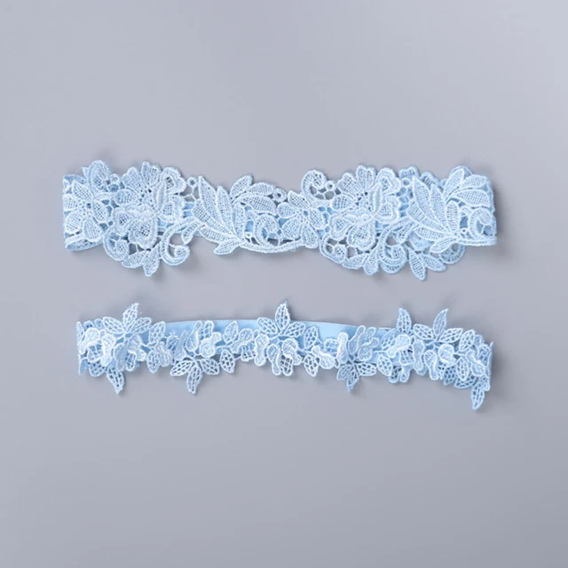 Porte-Jarretelles De Mariée Mabor - Lot De 2 - Dentelle Bleue Avec Fausses Perles - Élastique 41-60cm - Pour Mariage/Soirée