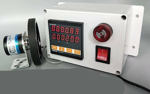 Digital Length Meter Counter With 400P Encoder & Dual Relay Outputs - Measures Cable, Tubing, Film - Adjustable Alarm, 6-Digit Display