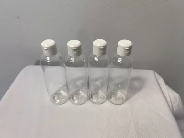 4 X 100ml Transparente Empty Mascota Plástico Alto Botellas Con Blanco Abatible 2