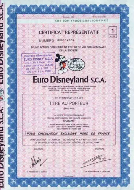 Euro Disneyland SCA 1989 Paris Noisy Le Grand Micky Maus Orginal mit Stempel 5 f