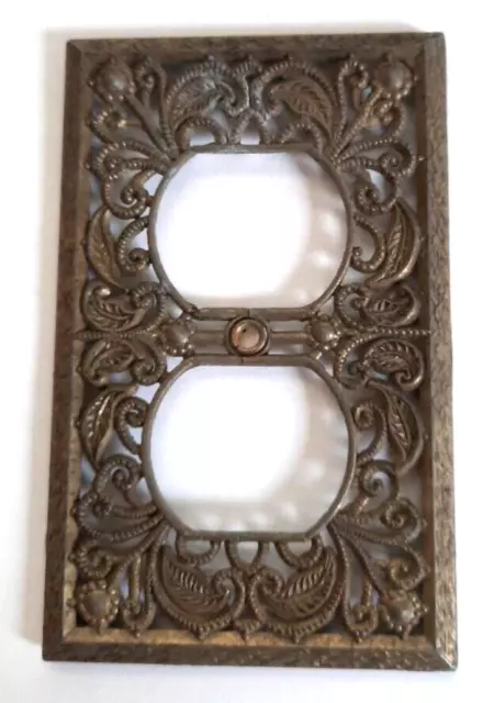 EDMAR Outlet Cover Vintage Brass Ornate Detail Leaves Flowers METAL Cover    #xw