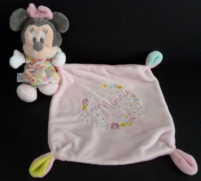 17. DOUDOU DISNEY NICOTOY MINNIE mouchoir rose robe fleur jaune bleu - TTBE