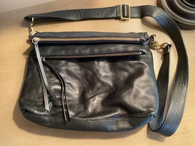 MARGOT Mickey black leather Double zip top crossbody bag