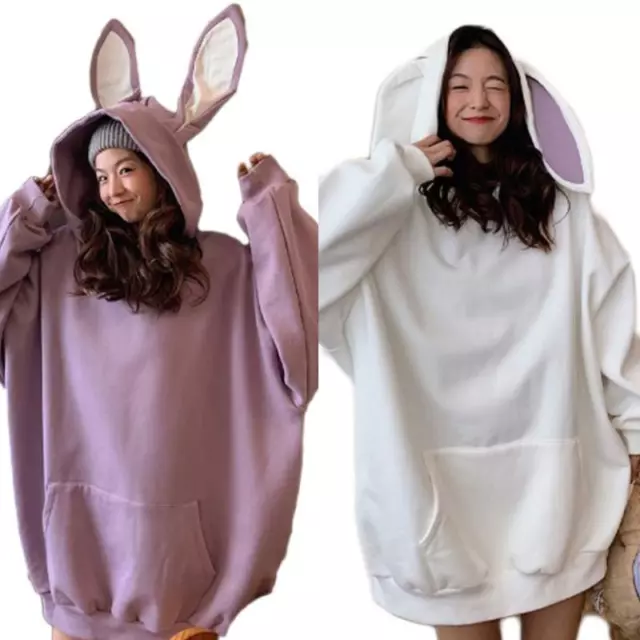 Women Girl Loose Cute Hoodies Pullover Sweatshirt Jumper Rabbit Bunny Ear  Kawaii