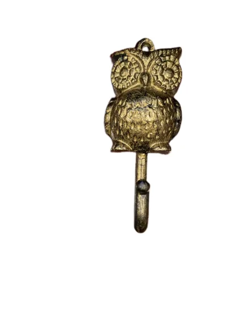 Brass Hook Full Faced OWL Figurine Hanger Wall Mount Hat Coat Vintage Decor
