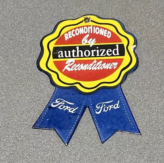 Vintage Ford Sales Dealer Ribbon Porcelain Sign Car Gas Oil Truck