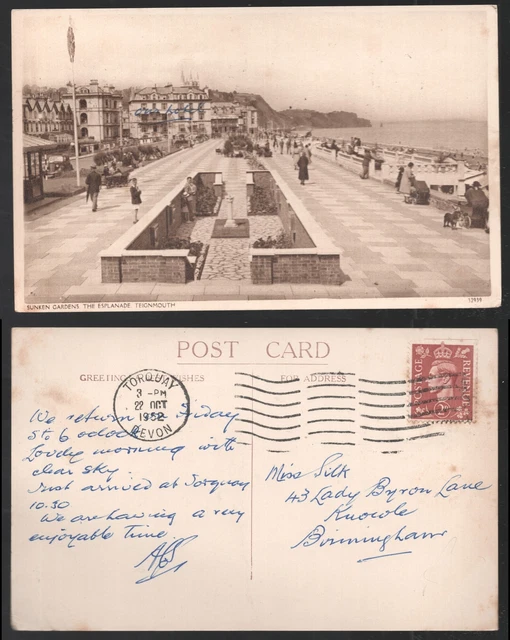 Sunken  Gardens The Esplanade Teignmouth Devon Postcard. Posted 1952