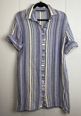 Zara Basic Purple Striped Button Down Collared Short Sleeve Shirt Dress M