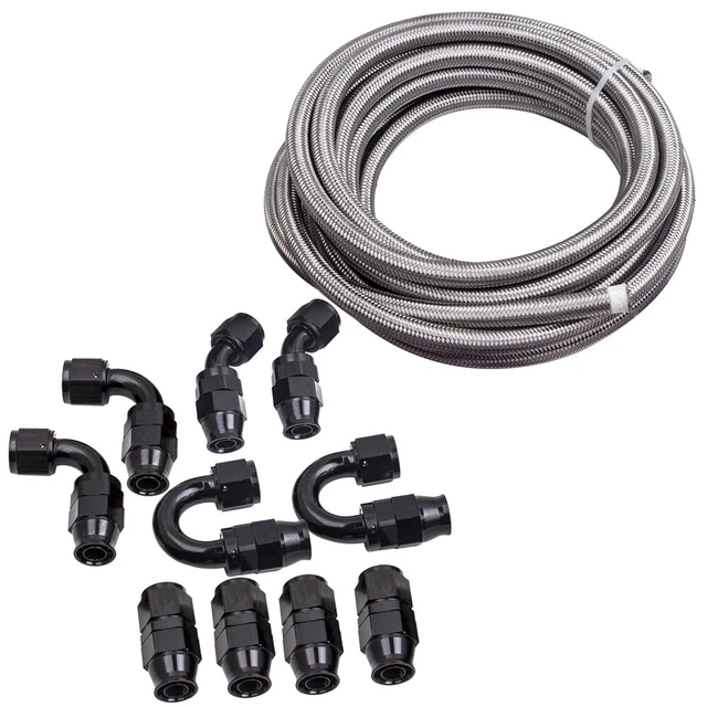 10-AN 10 BRAIDED PTFE Stainless Steel Fuel Line 20FT Swivel Fitting End ...