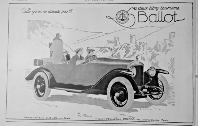 PUBLICITÉ PRESSE 1924 VOITURE BALLOT la 2 l tourisme celle qu'on ne discute pas