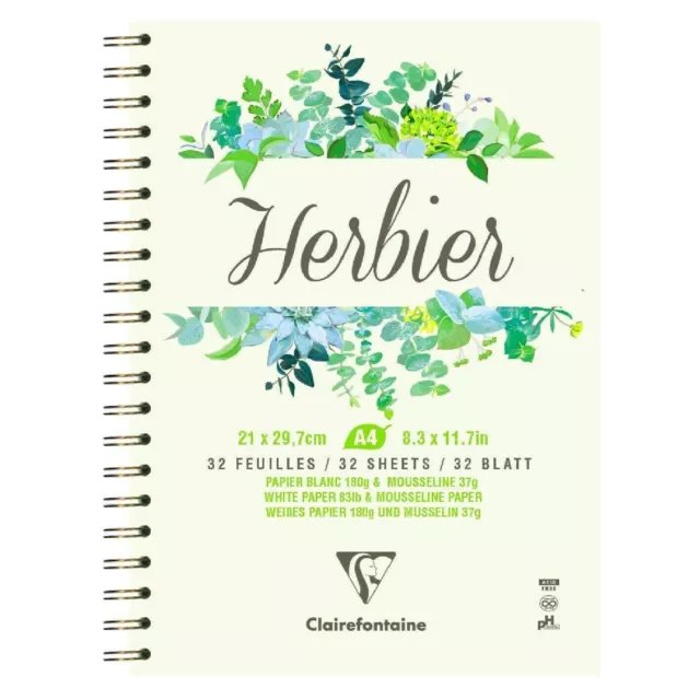 Clairefontaine A4 HERBIER BOTANICAL ART SKETCH BOOK 180gsm With Mousseline Paper