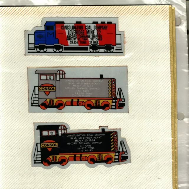 Nice Lot Of 3 Train Engines Consol Coal Co. Coal Mining Stickes # 499