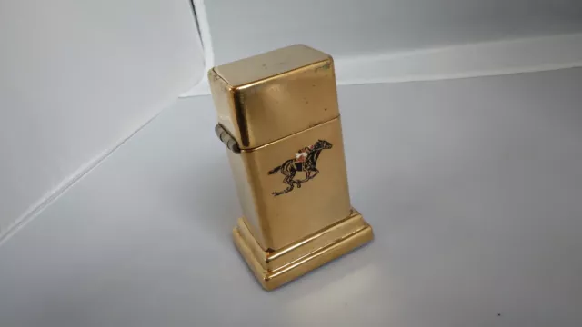 Vintage Zippo Barcroft Brass Table Lighter Horse Derby Racing