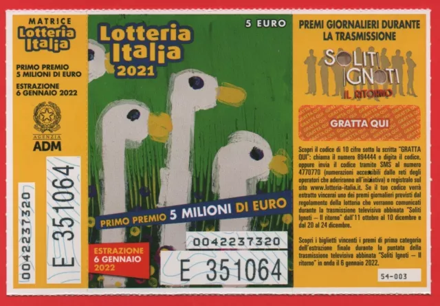 Lotteria Italia 2021 Raro Con Matrice E Gratta E Vinci 003 Tenuto Perfettamente