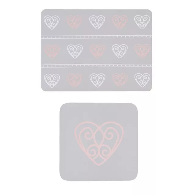 Set of 4 Grey Hearts Placemats & 4 Matching Coasters Cork Backed Home Garden